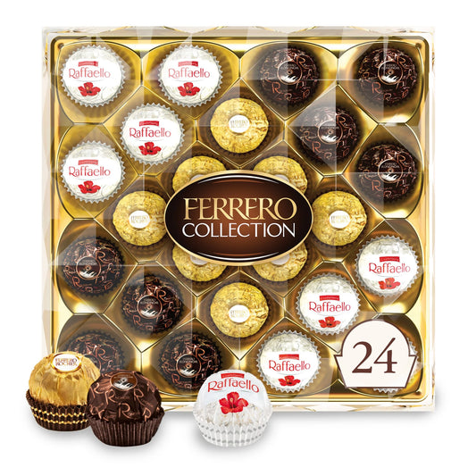 Ferrero Collection, 24 Count, Premium Gourmet Assorted Hazelnut Milk Chocolate, Dark Chocolate and Coconut, 9.1 oz